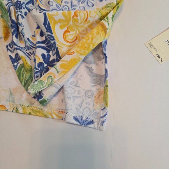 NWT - Alfred Dunner Lemon & Floral Print Top, 2X Yellow/White/Blue/Green Floral - Picture 6 of 9